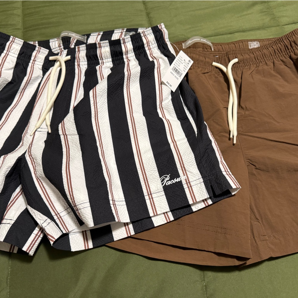 New Mens PAC Sun Striped  and Solid Swim Shorts Set med